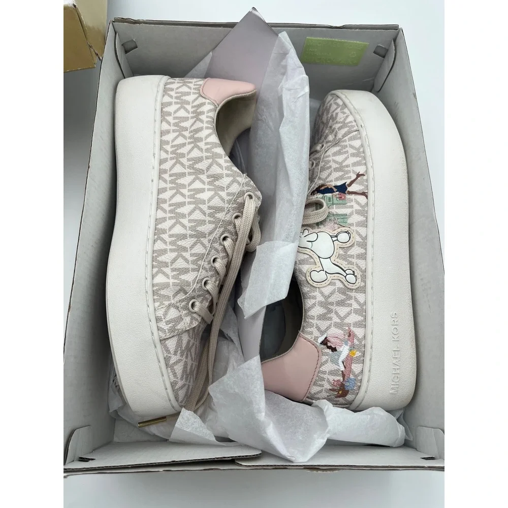 Michael Kors Poppy Lace Up Paris Girl Print Sneakers Vanilla Multi 49S2POFS2B 8M